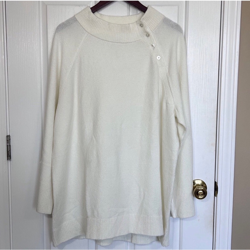 Talbots Plus 2X Ivory Shoulder Button Mock Neck Tunic Sweater Soft Knit $99 NWT
